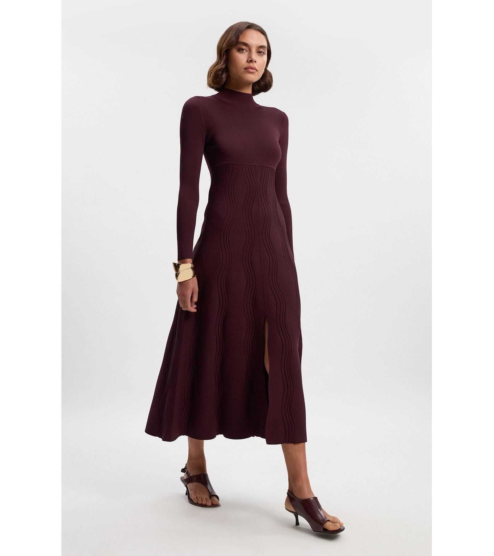 Karen Millen Женский Wave Knit A-Line Long-Sleeve Dress