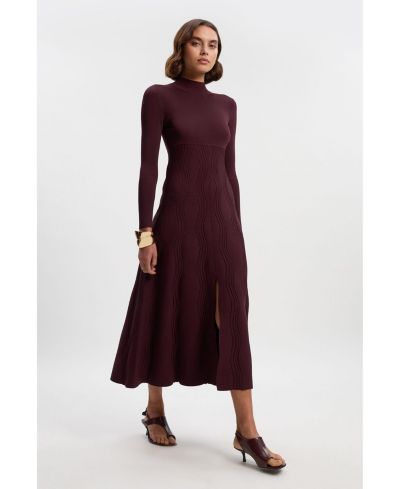 Karen Millen Women's Wave Knit A-Line Long-Sleeve Dress