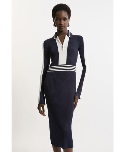 Karen Millen Женское миди-платье с рибаной, молнией и воротником-стойкой