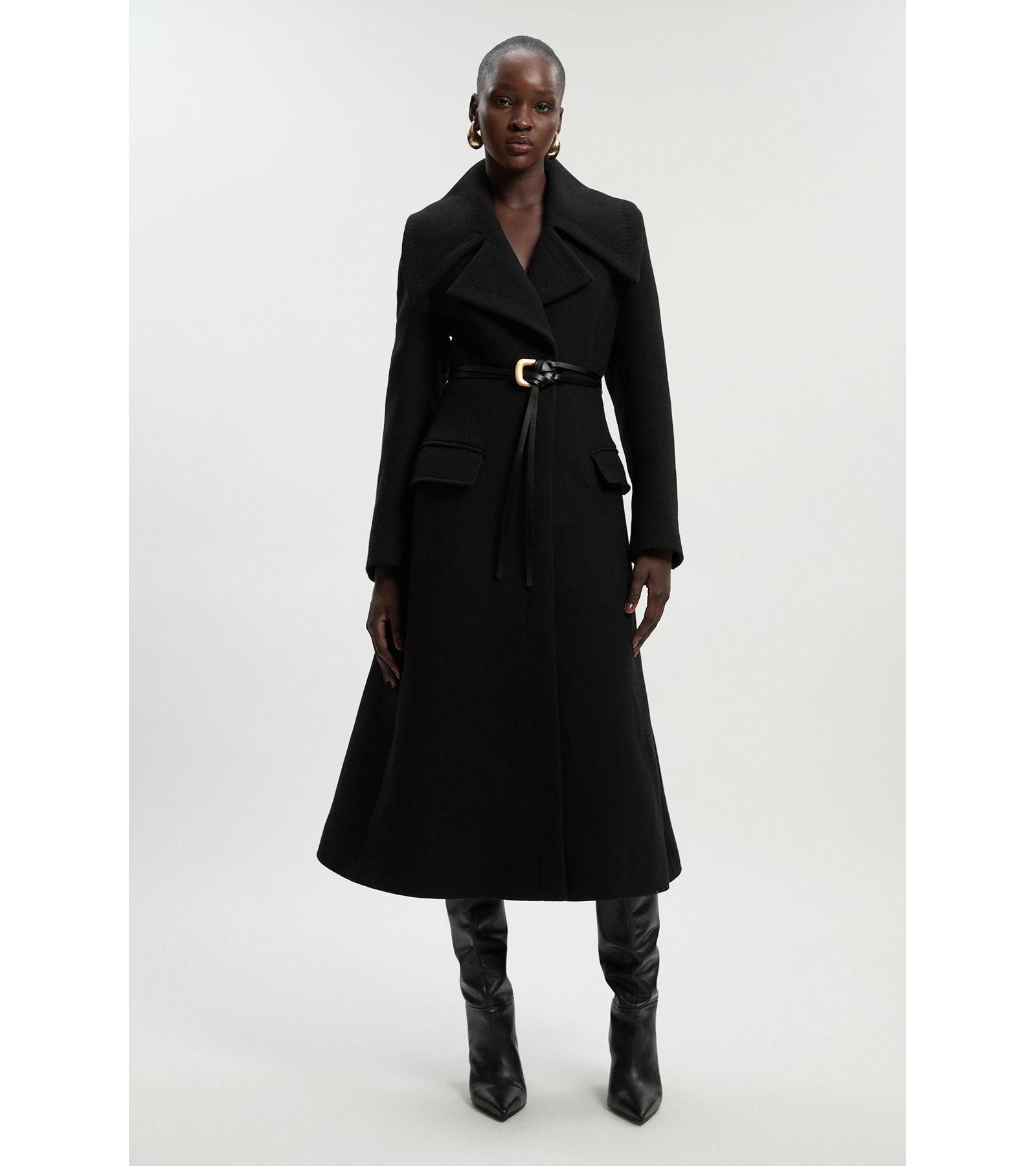 Karen Millen Женский Wool Shawl Collar Belted Midi Coat