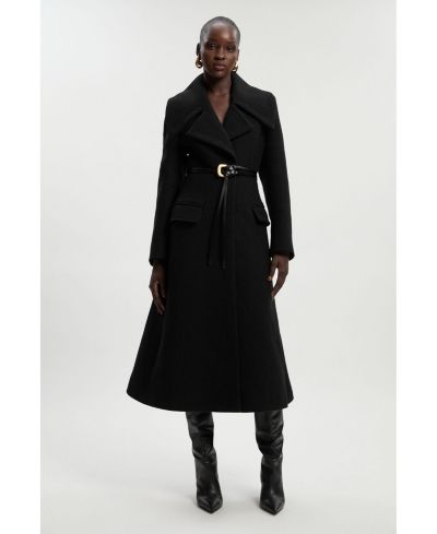 Karen Millen Женский Wool Shawl Collar Belted Midi Coat