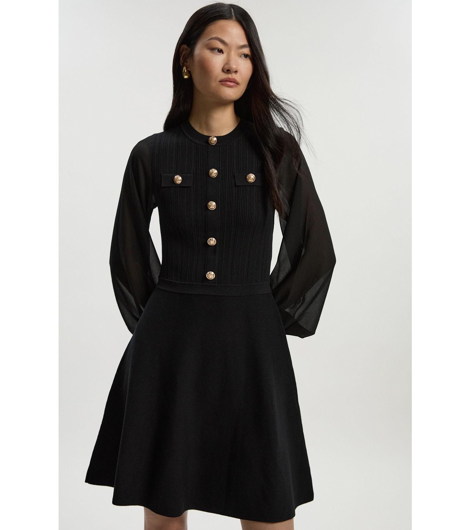 Женское мини-платье Karen Millen с шифоновыми рукавами и трикотажем