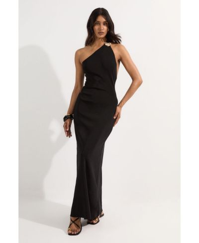 Женское трикотажное платье с открытой спиной и фурнитурой Karen Millen