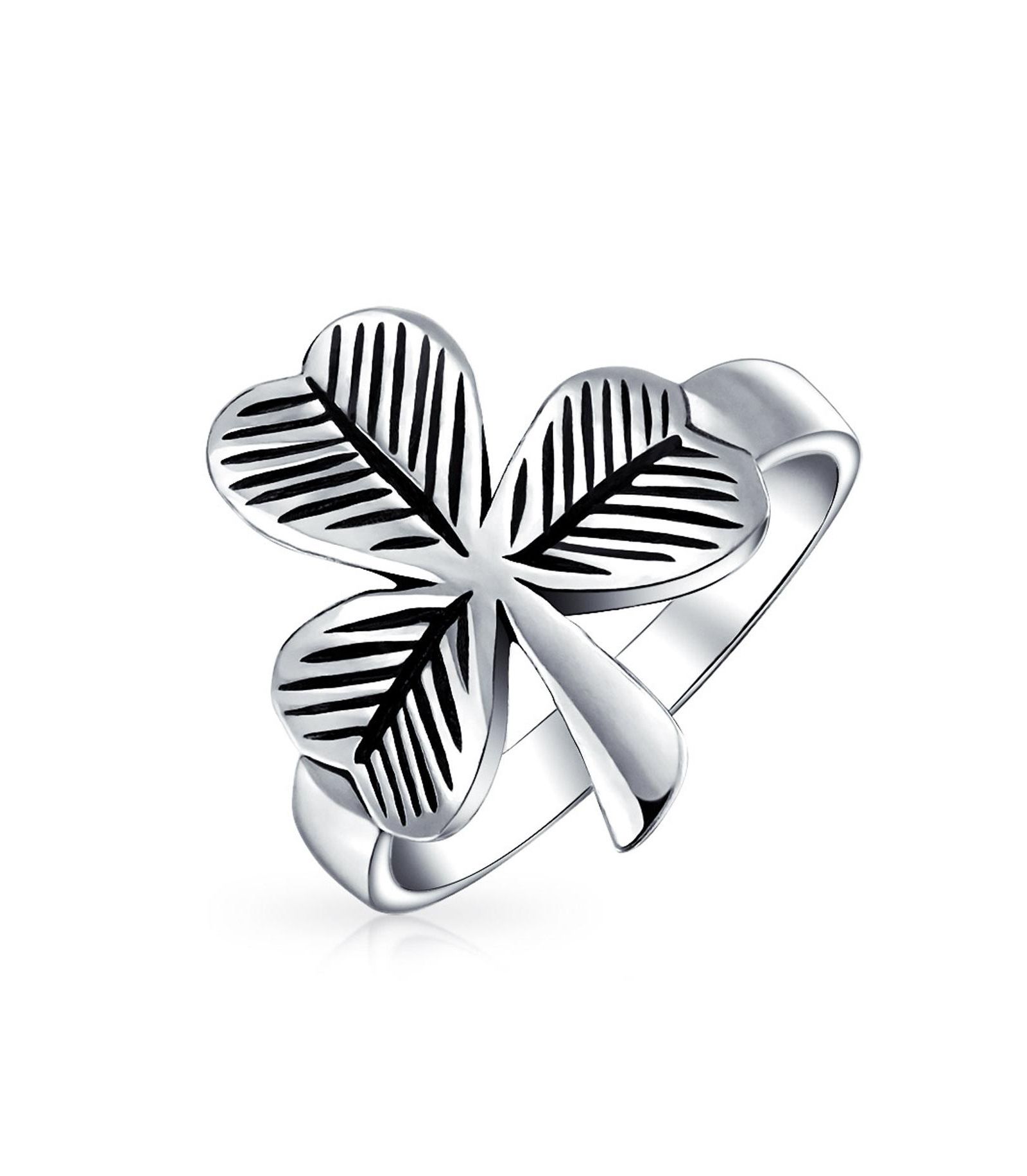 Bling Jewelry Celtic Lucky Shamrock Clover Band Ring Oxidized .925 Sterling Silver