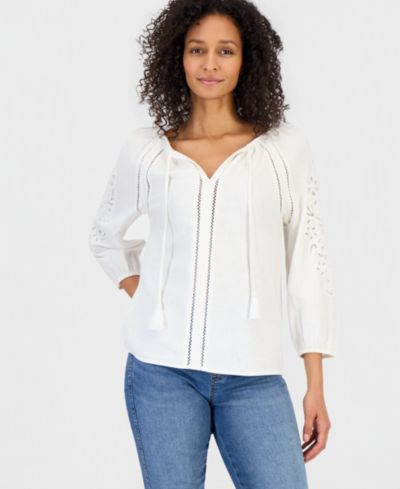 Женский топ Style & Co Linen Blend Embroidery
