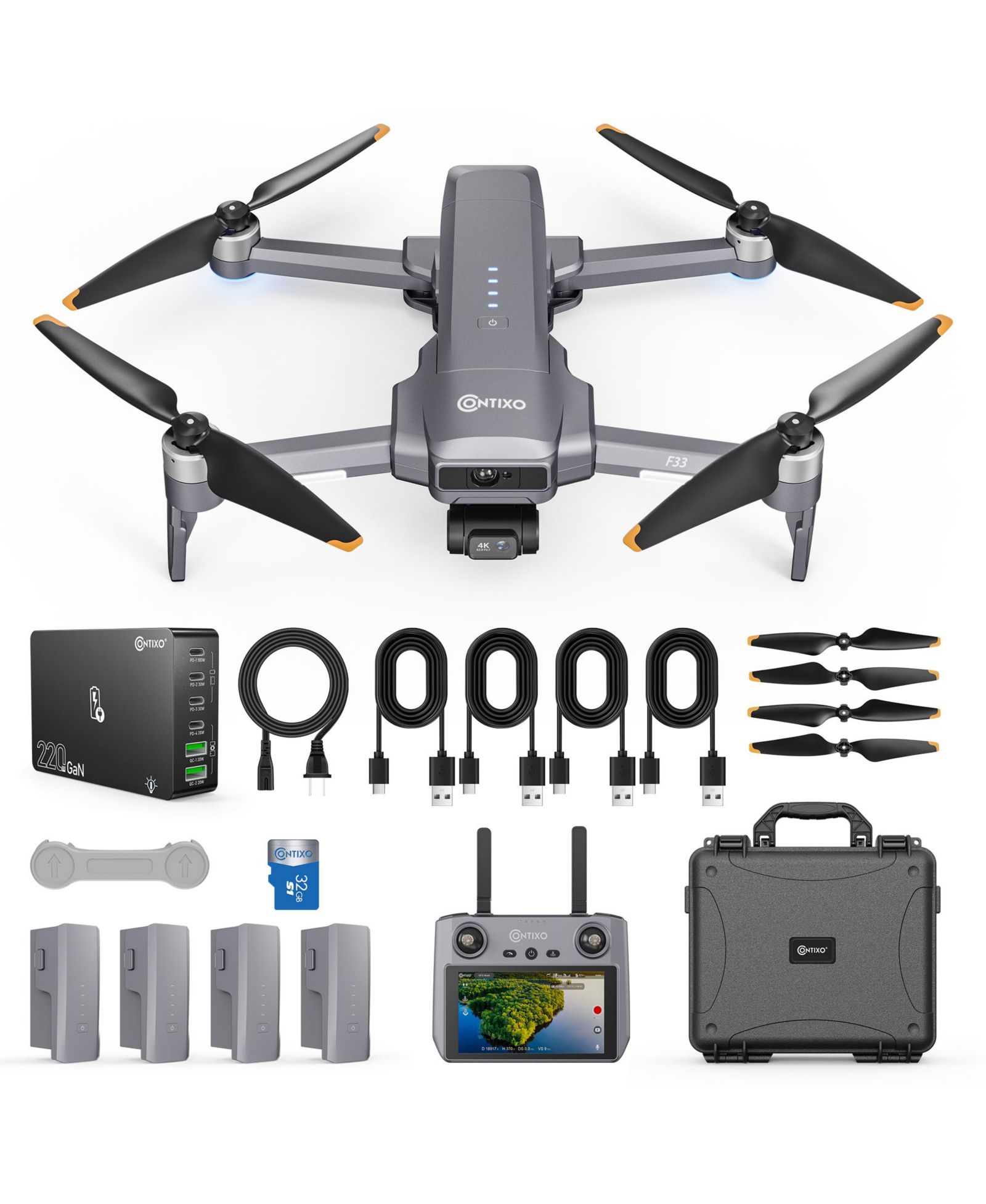 Contixo F33 Vortex 4K Camera Drone, 160-Min Flight Time, 6 km Range, 2-Axis Gimbal