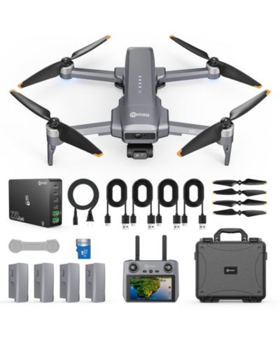 Комплект для полетов на дроне Contixo F33 Vortex 4K GPS – 4 аккумулятора, 2-осевой подвес, дальность 6 км, быстрая зарядка и чехол