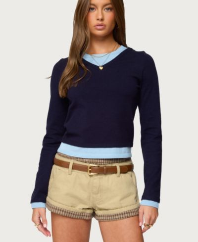 Edikted Women's Marthie Layered Knit V Neck Top