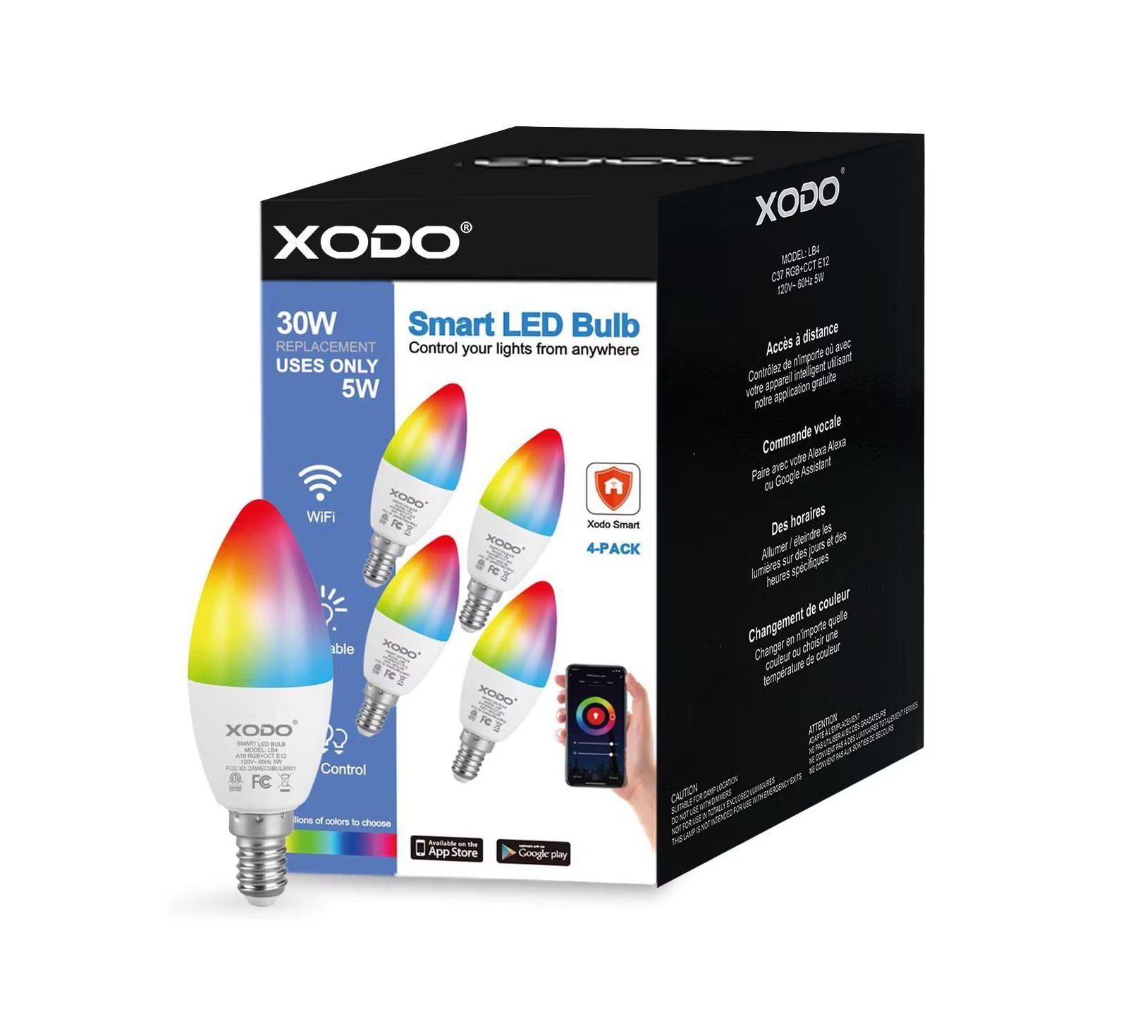 Светодиодные лампы Contixo LB4 Smart Wi-Fi A19 Candelabra LED, Dimmable, App & Voice Control (4-Pack