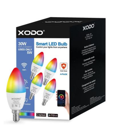 Светодиодные лампы Contixo LB4 Smart Wi-Fi A19 Candelabra LED, Dimmable, App & Voice Control (4-Pack