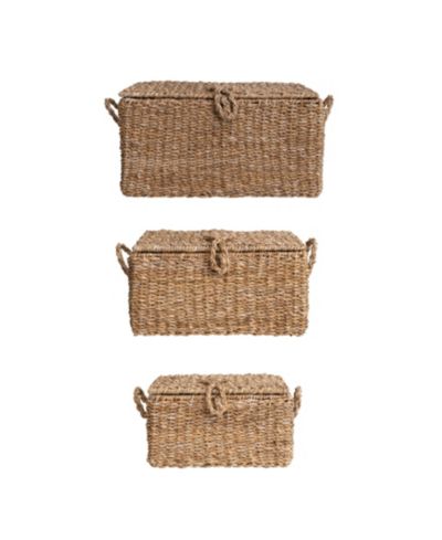 Storied Home Handwoven Seagrass Storage Trunks, Tan, Set of 3 Sizes