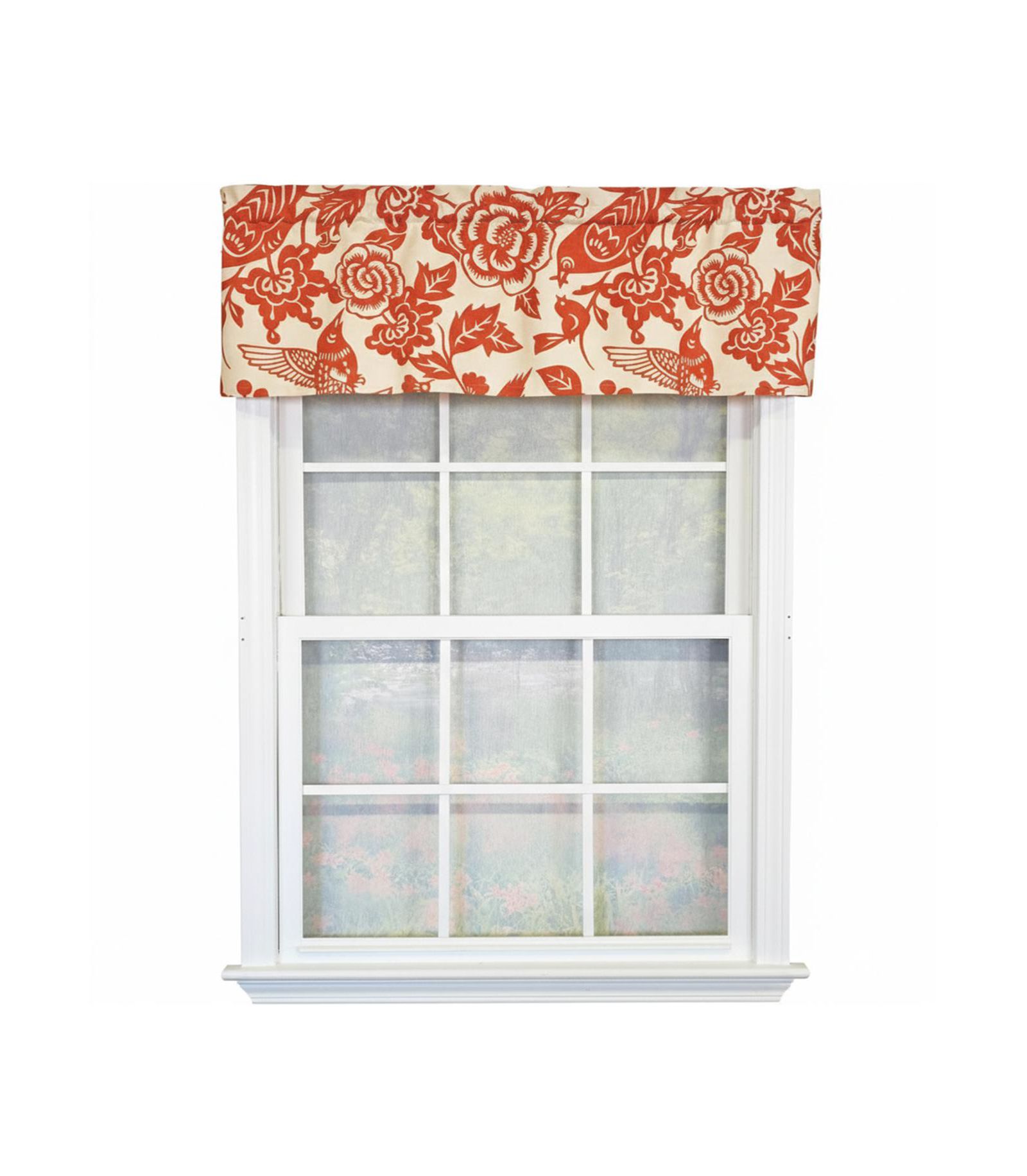 RLF Home 100% Cotton High Quality Love Bird Tailored Window Valance with 1.5" Rod Pocket 50" W X 12" L Orange
