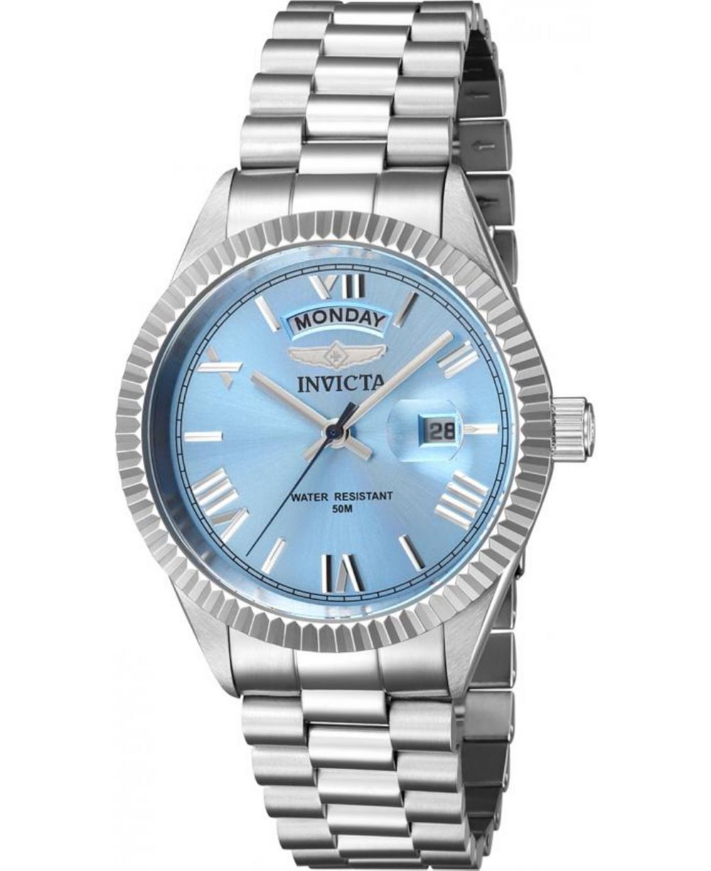 Мужские наручные часы Invicta 43933 с кварцевым механизмом, циферблат светло-голубой, 3 стрелки