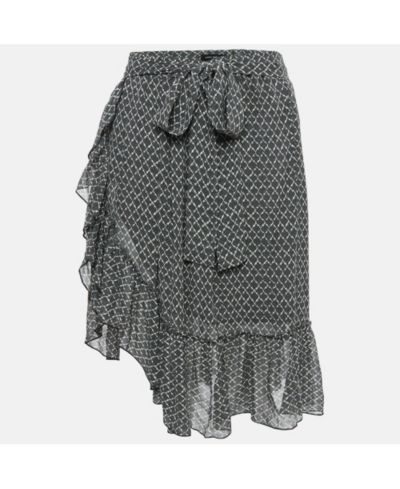 Pre-Owned Isabel Marant Women's Black/white Printed Silk Ruffled Short Skirt
