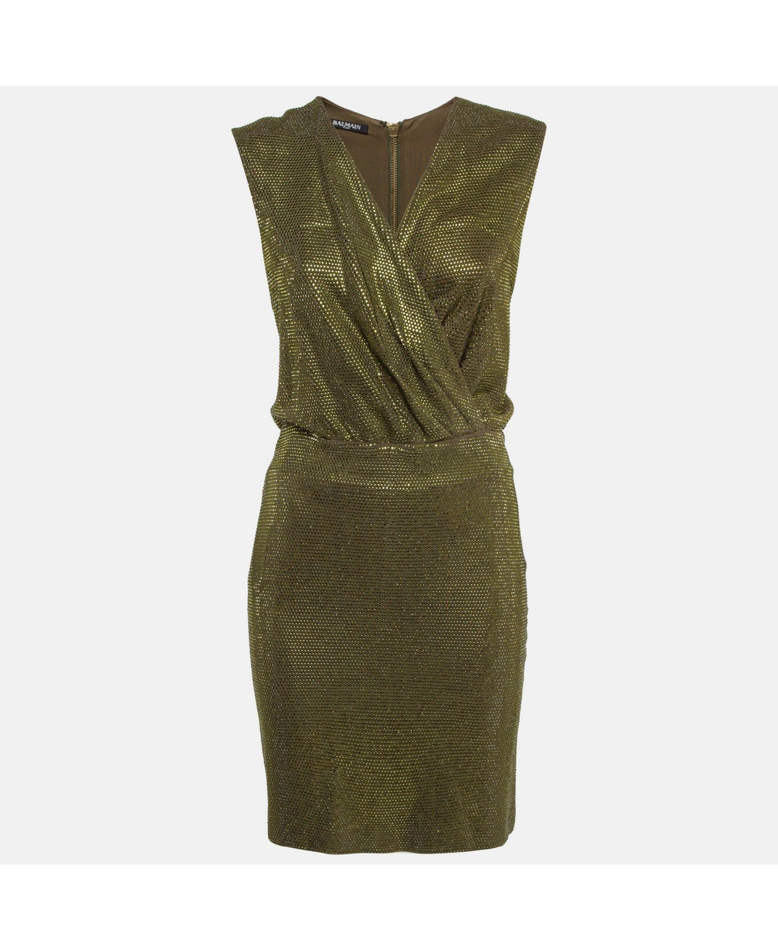 Женское зеленое платье Balmain Embellished Jersey V-Neck Sleeveless