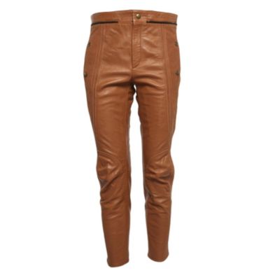 Pre-Owned Chloe Women's Havana Brown Leather Straight Leg Trousers