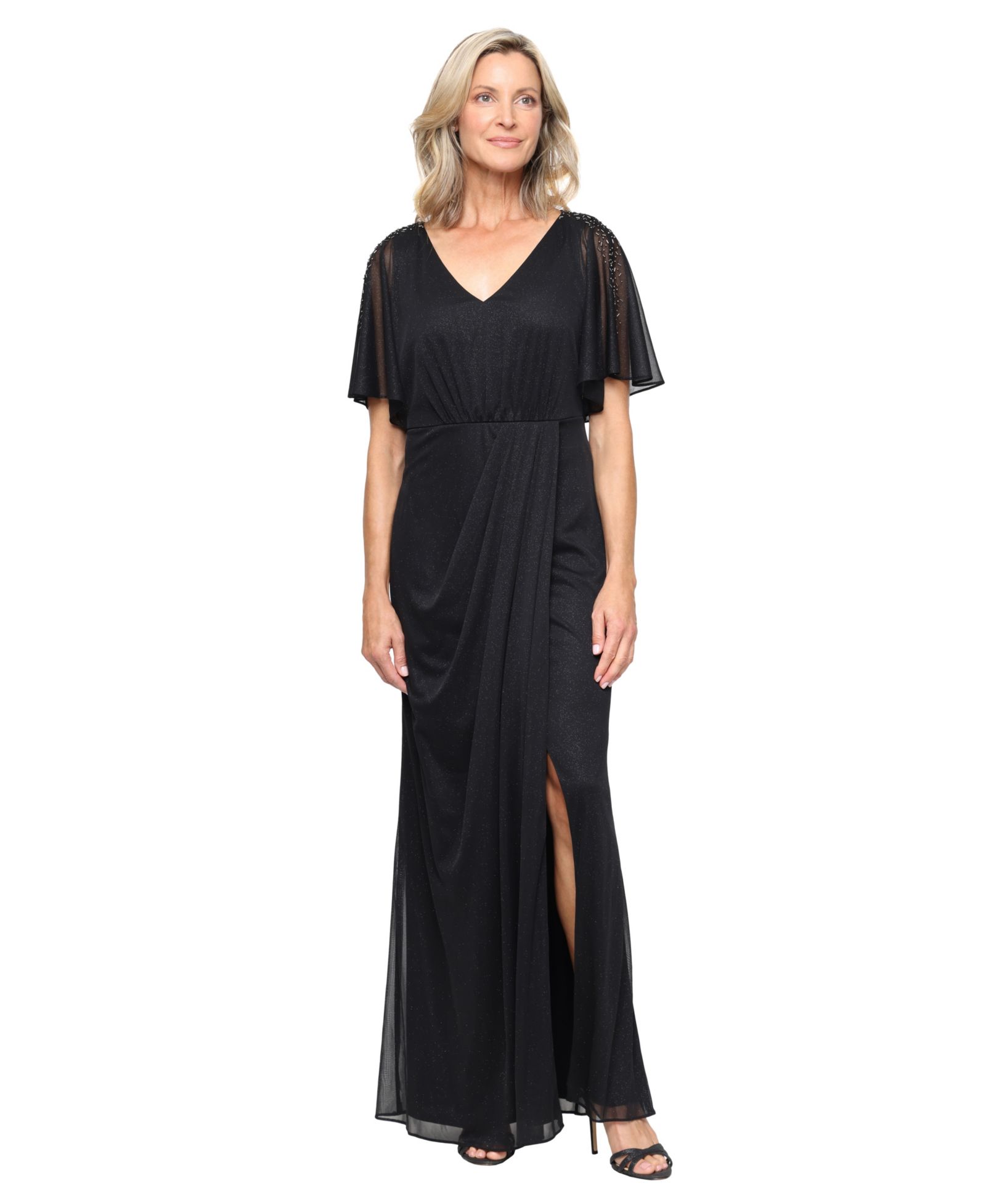 SL Fashions Petite V-Neck Back Zipper A-Line Dress