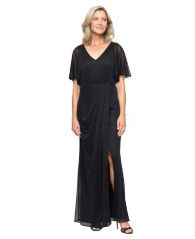 SL Fashions Petite V-Neck Back Zipper A-Line Dress