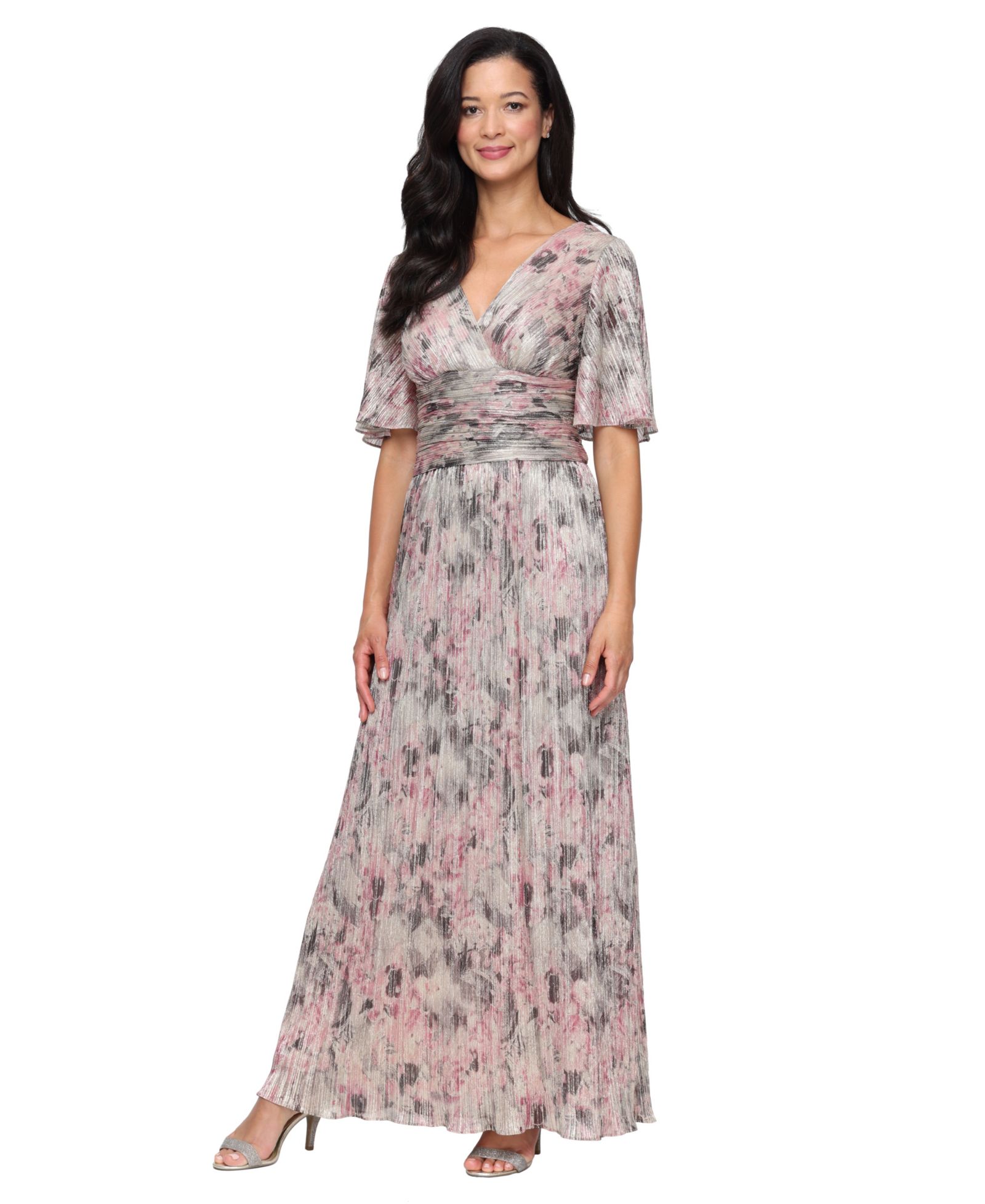 SL Fashions Petite Printed V-Neck A-Line Dress