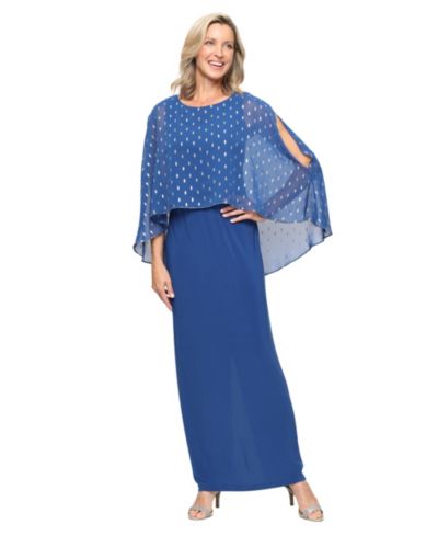 SL Fashions Petite Crewneck Foil Overlay Dress