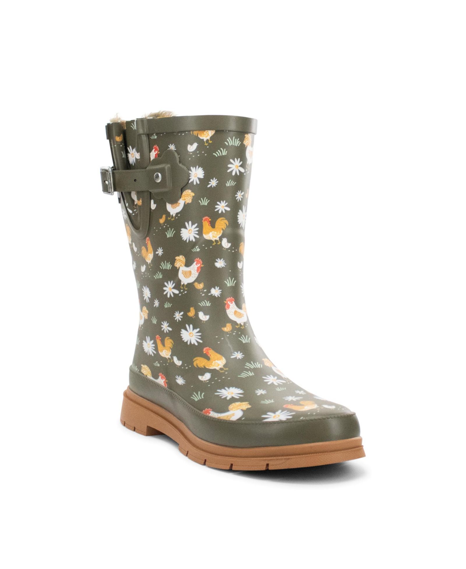 Western Chief Women's Feathered Faux Fur Mid Rain Boot