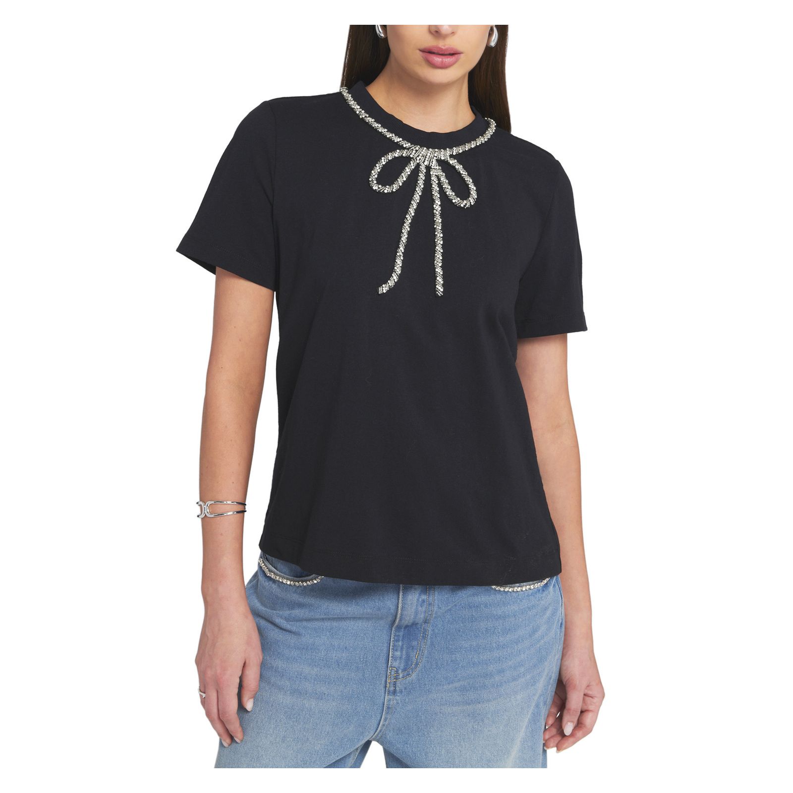 ELLE Collection Women's Embellished Bow Tee T-Shirt