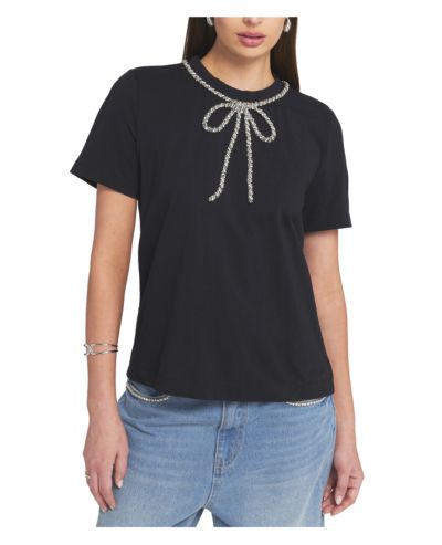 ELLE Collection Women's Embellished Bow Tee T-Shirt