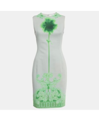 Pre-Owned Versace Женское платье Sheath Dress Grey/green Printed Cotton and Crepe