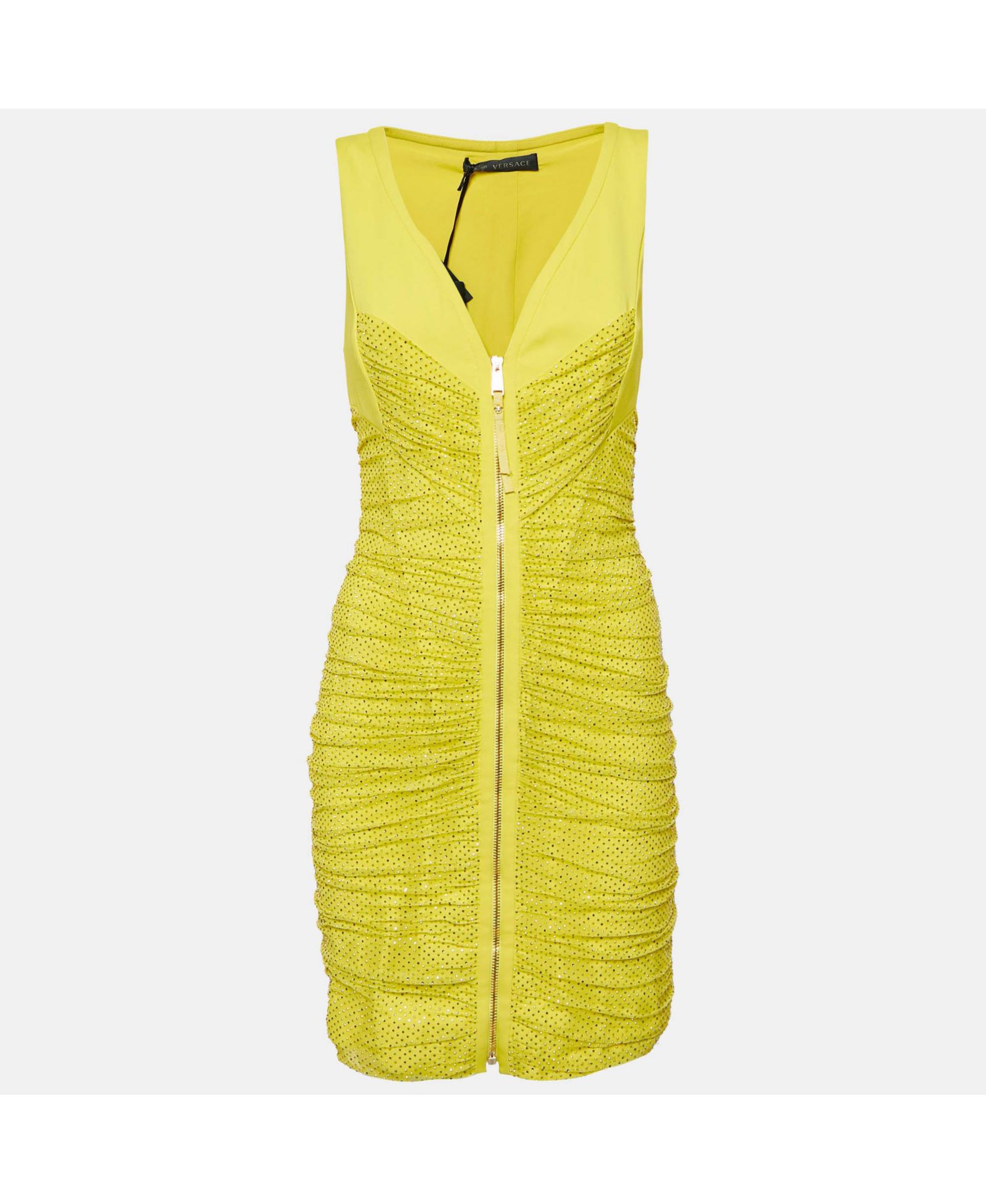Женское мини-платье Versace Yellow Embellished Tulle And Jersey Ruche (Pre-Owned)