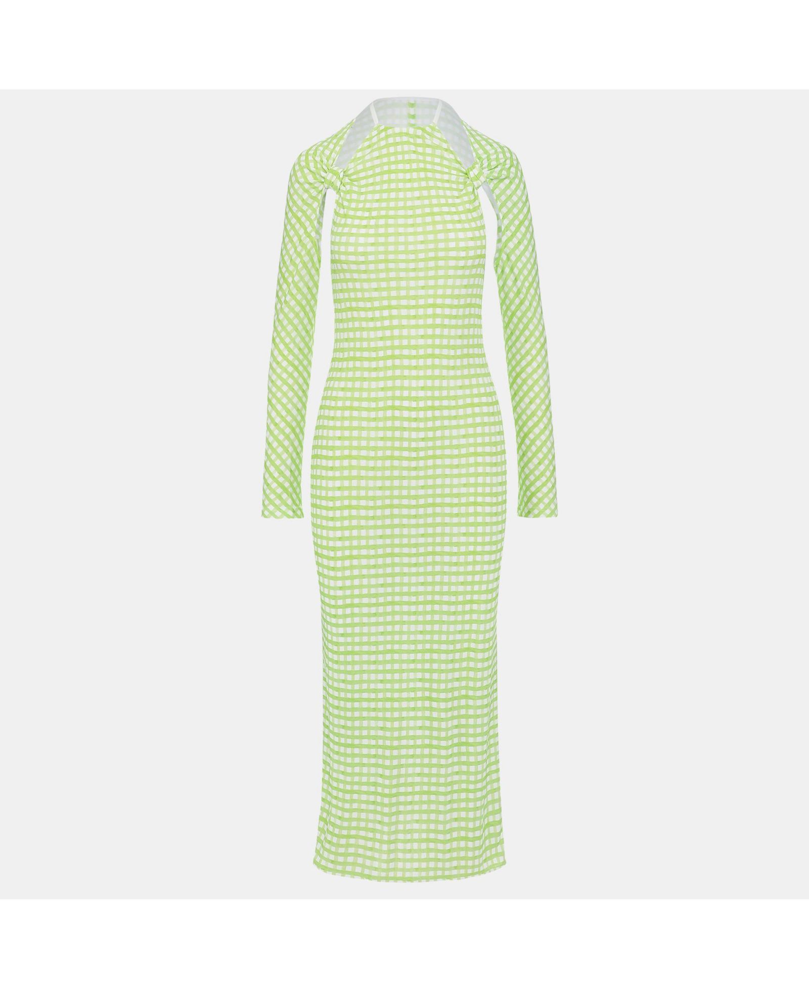 Женское платье Jacquemus Pre-Owned Green Checkered Print Jersey La Robe Nodi Midi