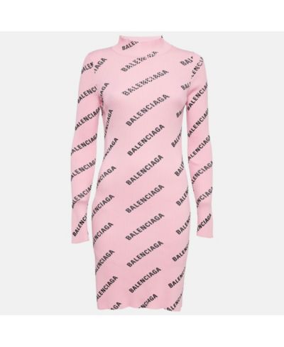 Женское облегающее платье Balenciaga Pink Logo Print Rib Knit (б/у)