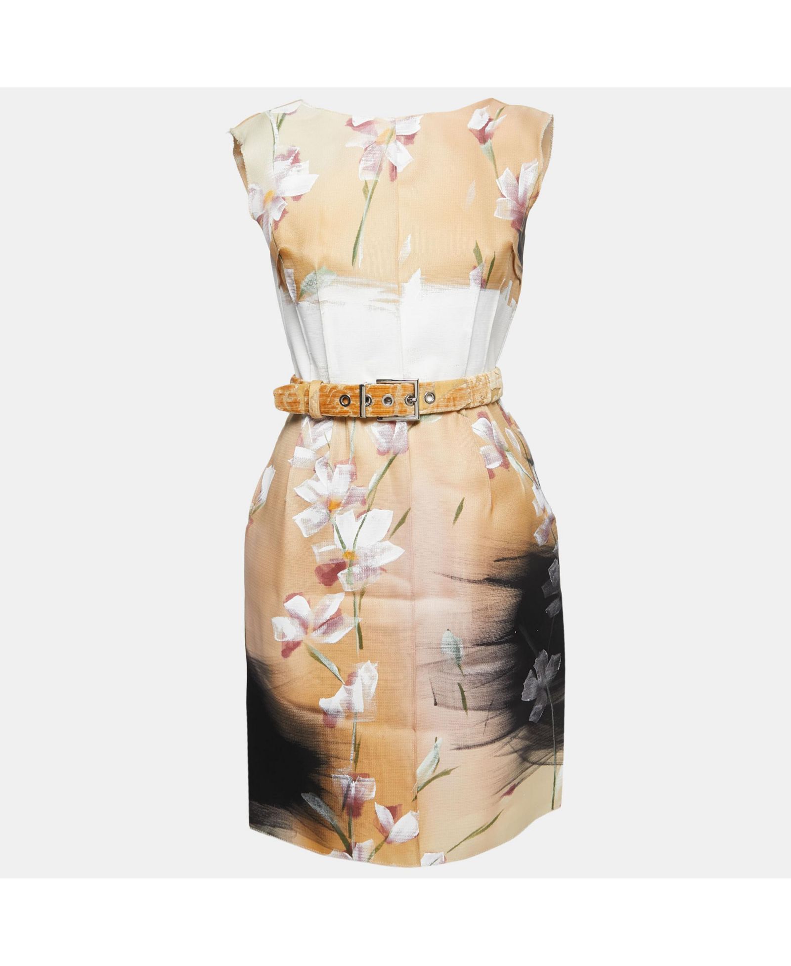 Pre-Owned Dolce & Gabbana Women's Pre-Owned Dolce and Gabbana Beige Floral Hand Painted Canvas Limited Edition Midi Dress