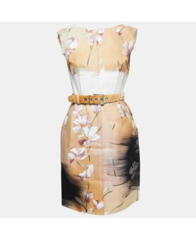 Pre-Owned Dolce & Gabbana Women's Pre-Owned Dolce and Gabbana Beige Floral Hand Painted Canvas Limited Edition Midi Dress