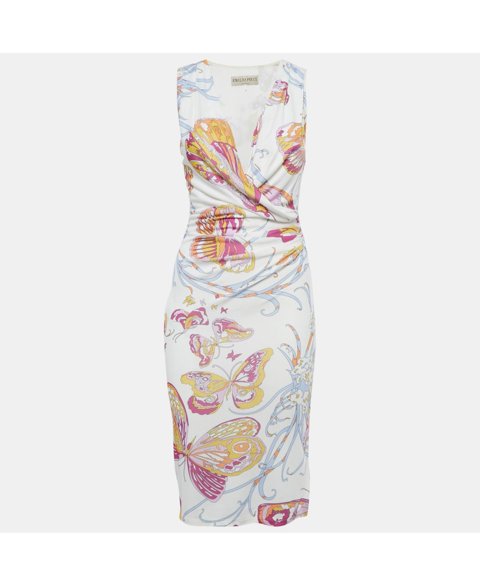 Б/у женское платье Emilio Pucci White Printed Jersey, без рукавов, миди