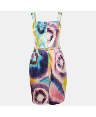 Dolce & Gabbana Женское платье-футляр из сатина с принтом Tie-Dye, б/у