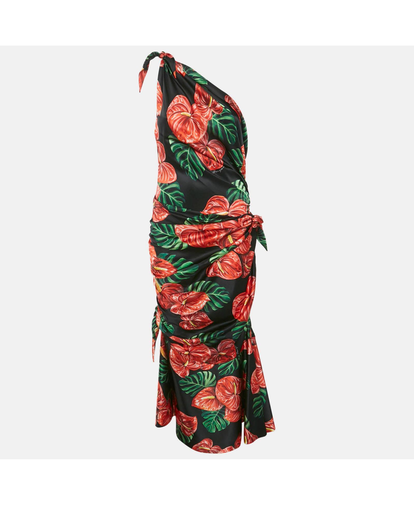 Pre-Owned Dolce & Gabbana Женское платье миди из шелка с принтом, одно плечо