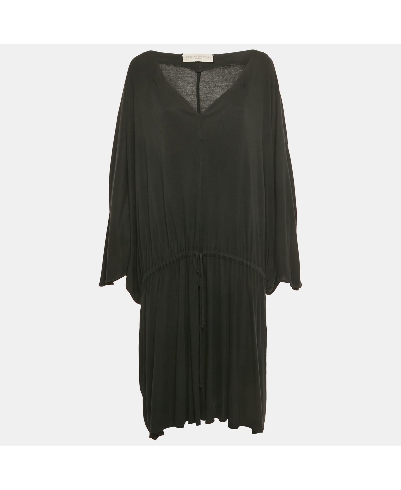 Pre-Owned Stella Mccartney Women's Black Jersey Plunge Neck Drawstring Midi Dress