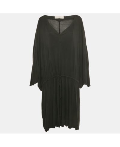 Pre-Owned Stella Mccartney Women's Black Jersey Plunge Neck Drawstring Midi Dress