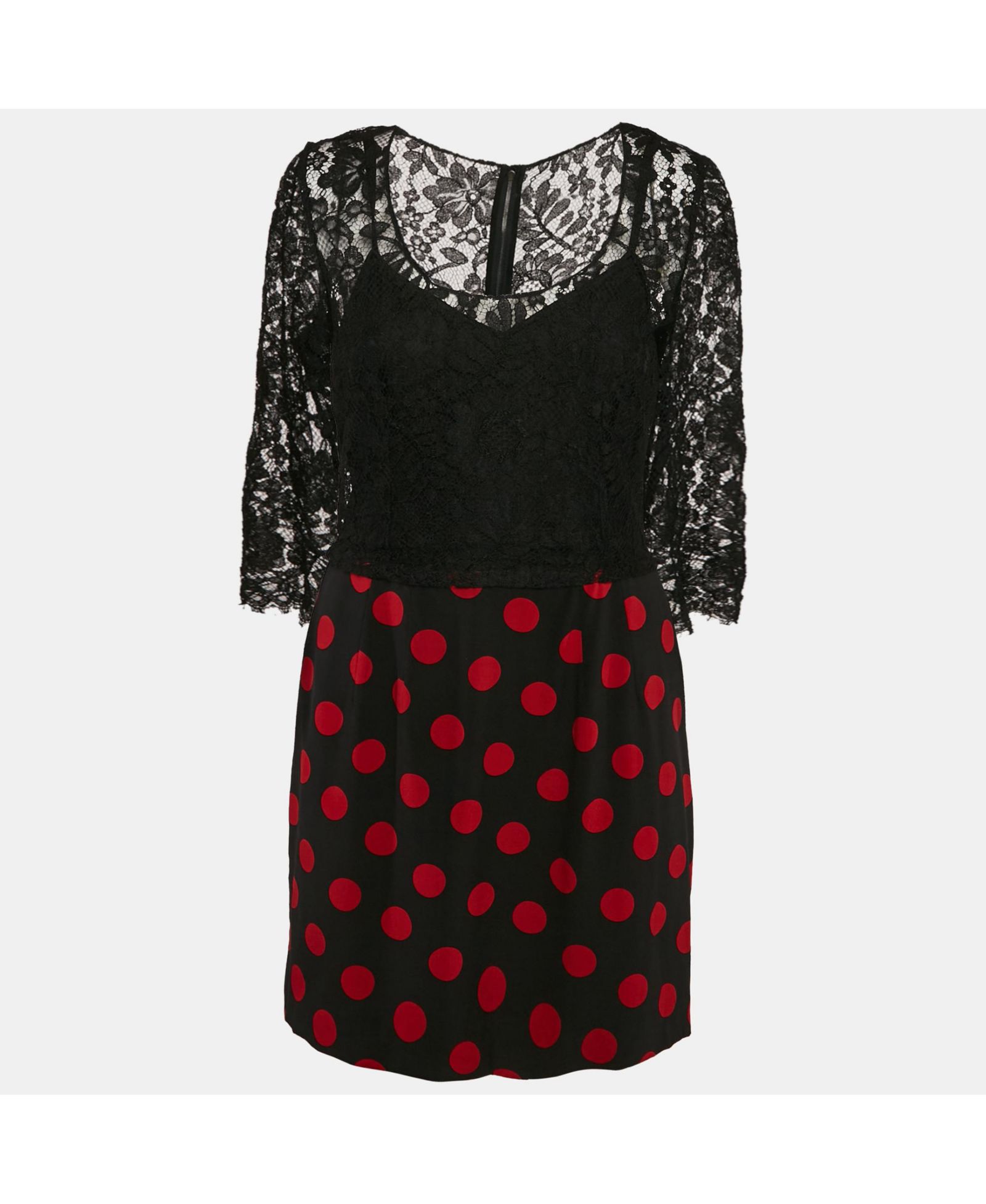 Pre-Owned Dolce & Gabbana Women's Pre-Owned Dolce and Gabbana Black Lace And Polka Dot Print Silk Mini Dress