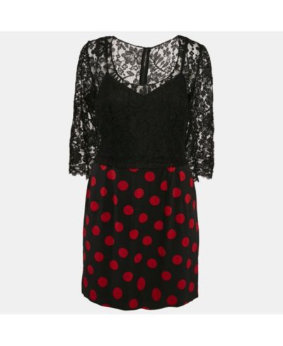 Pre-Owned Dolce & Gabbana Women's Pre-Owned Dolce and Gabbana Black Lace And Polka Dot Print Silk Mini Dress
