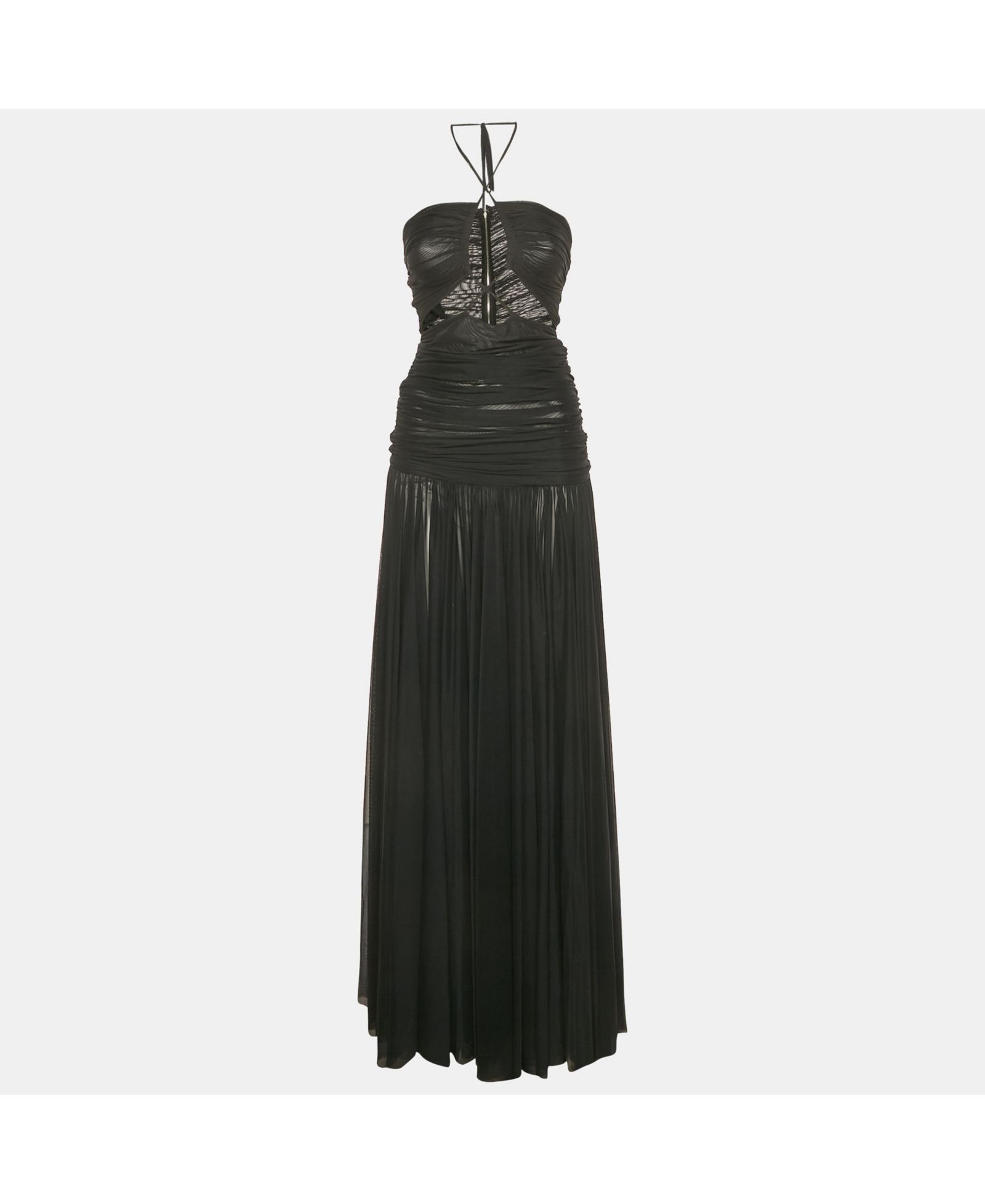 Pre-Owned Dolce & Gabbana Women's Pre-Owned Dolce and Gabbana Black Ruched Mesh Halter Neck Maxi Dress
