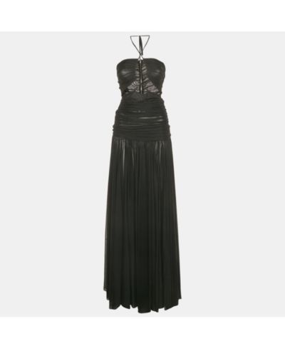 Pre-Owned Dolce & Gabbana Women's Pre-Owned Dolce and Gabbana Black Ruched Mesh Halter Neck Maxi Dress