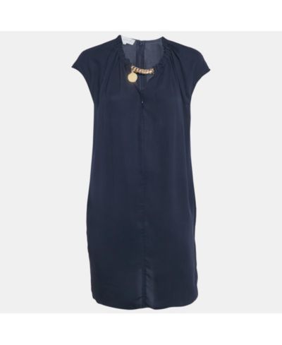 Женское шелковое платье Stella Mccartney темно-синего цвета