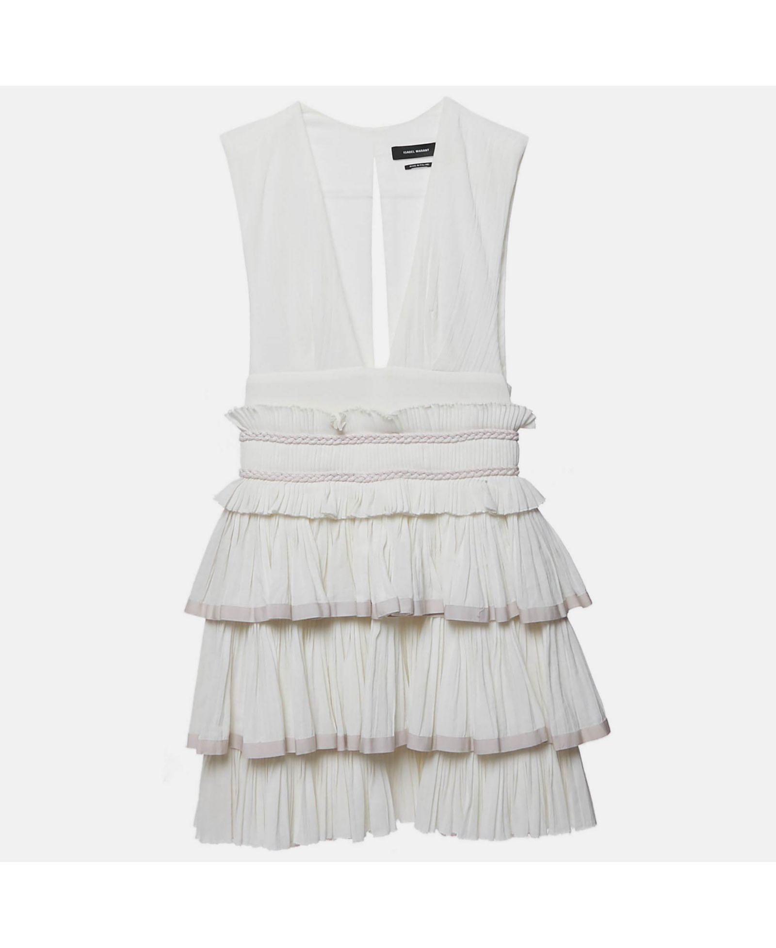 Женское белое хлопковое мини-платье Isabel Marant с V-образным вырезом и оборками