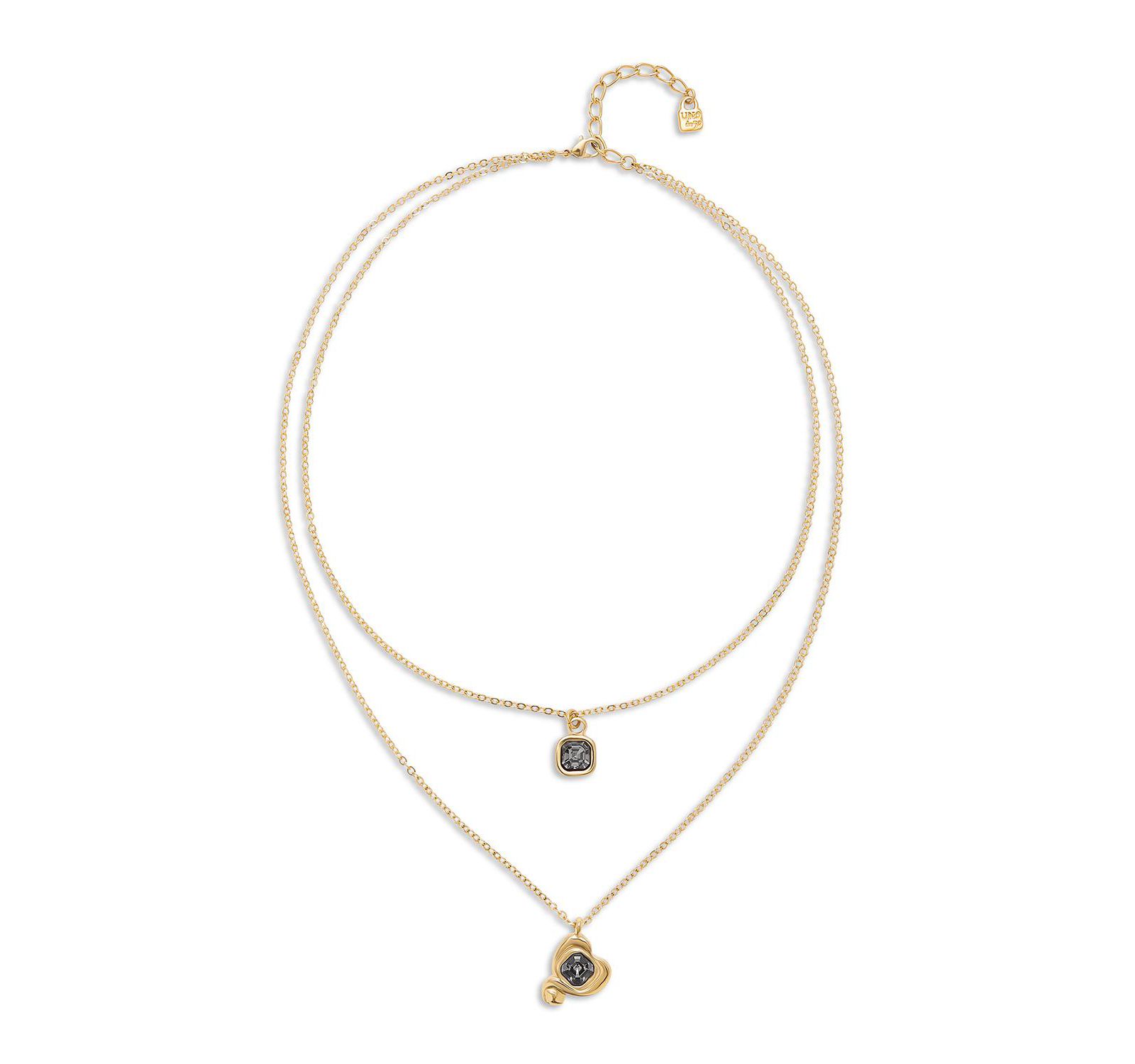 UNOde50 Gold Plated Double-Strand Heart Square Pendant Necklace