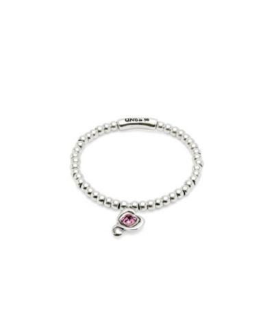 UNOde50 Silver Beaded and Pink Crystal Heart Stretch Bracelet