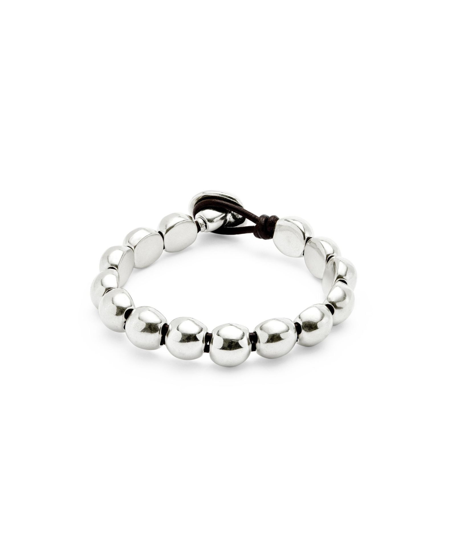 UNOde50 Silver-Tone Pebble Bracelet with Leather Tie