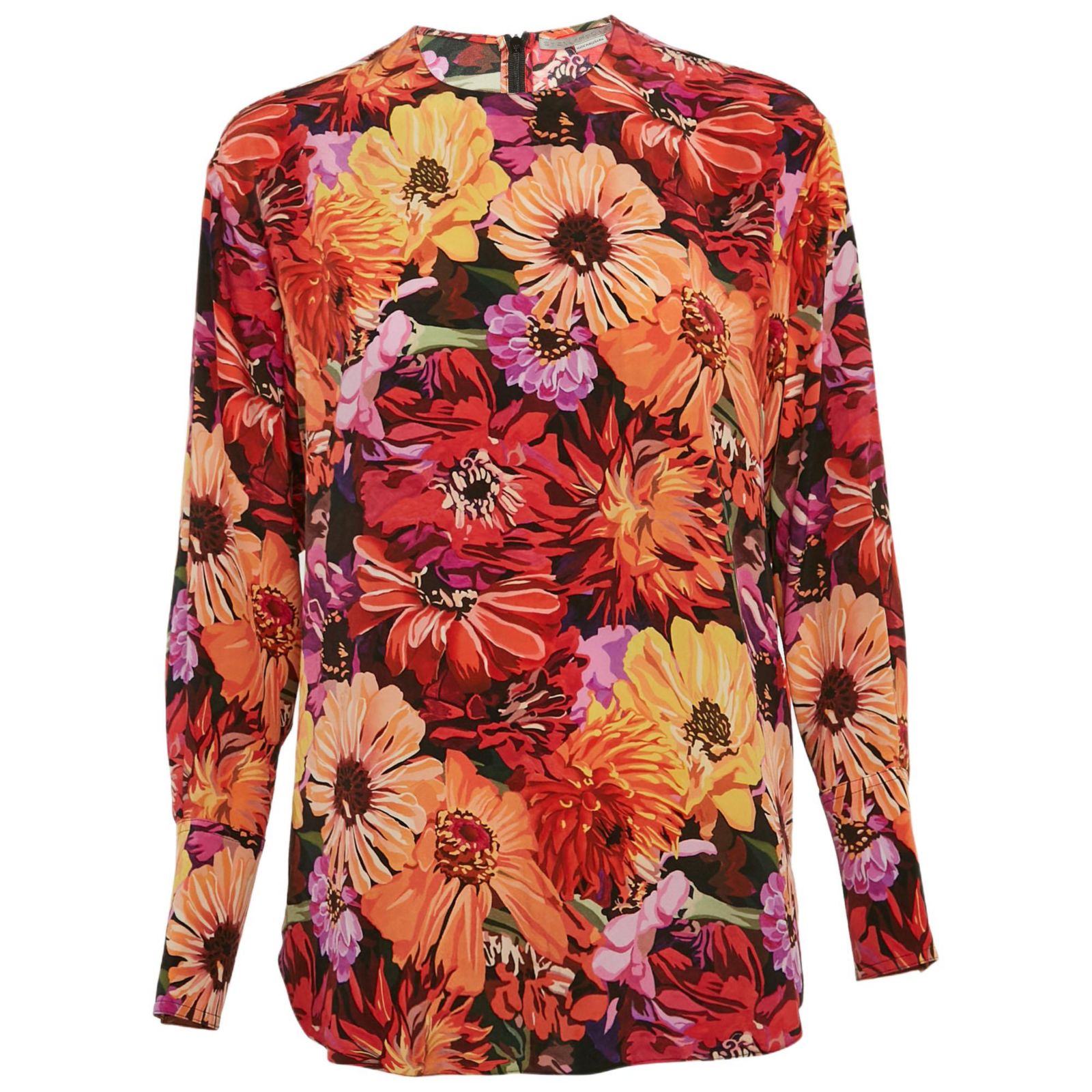 Pre-Owned Stella Mccartney Women's Red Poppy Print Silk Long Sleeve Blouse
