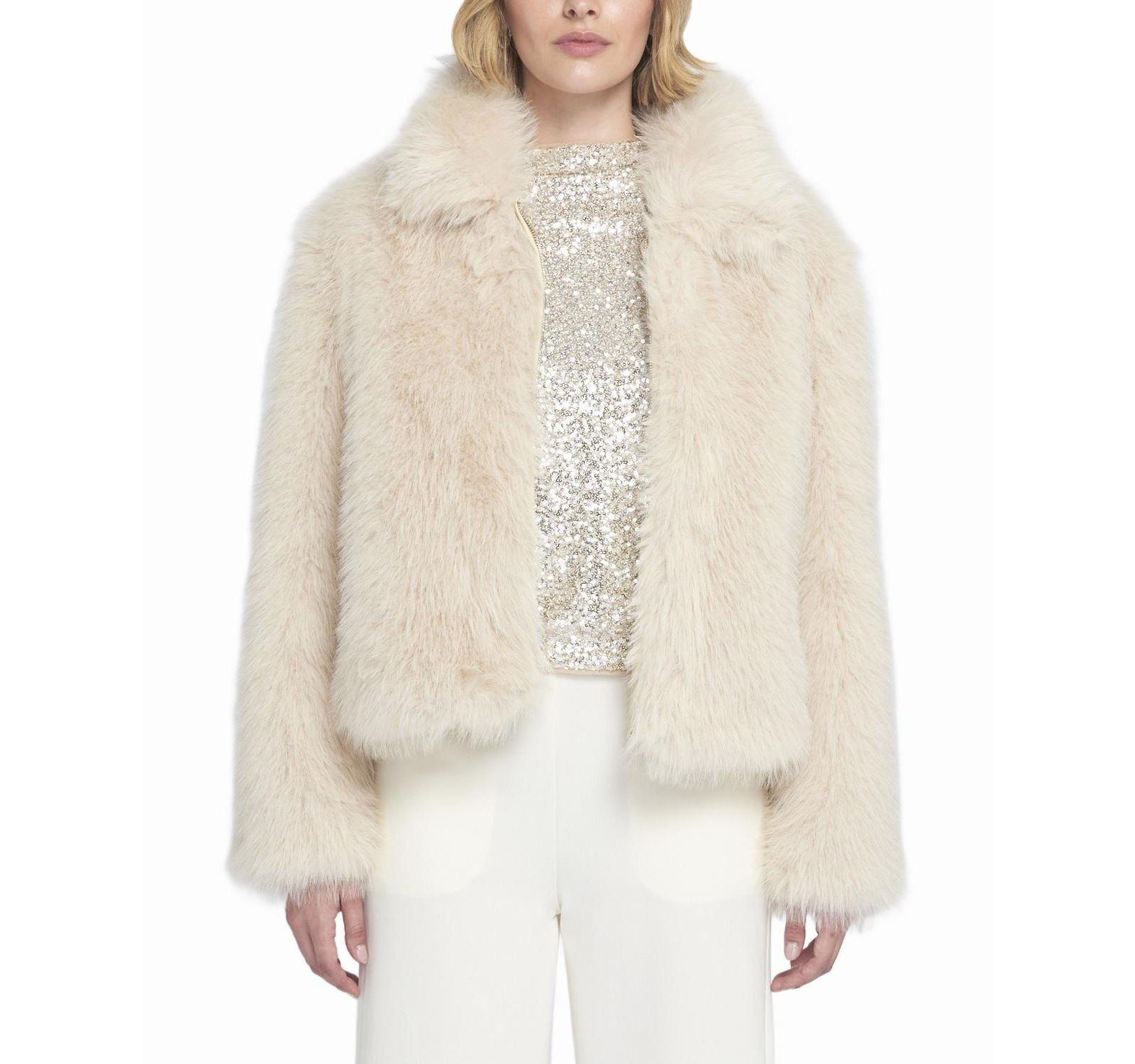 ELLE Collection Women's Fluffy Jacket Teddy Coat