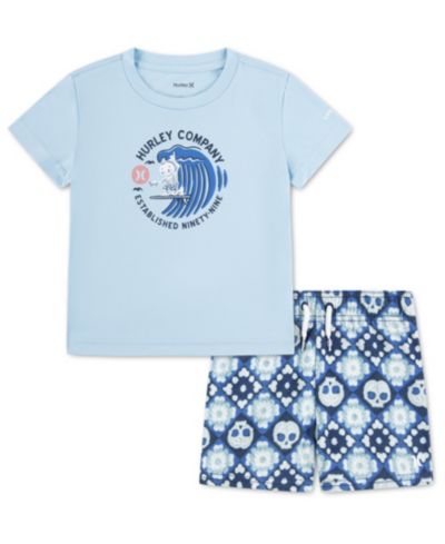 Детский комплект Hurley Boys' Toddler 2T-4T Crochet Skull Swim T-Shirt и шорты